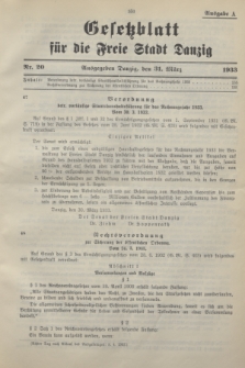 Gesetzblatt für die Freie Stadt Danzig.1933, Nr. 20 (31 März) - Ausgabe A