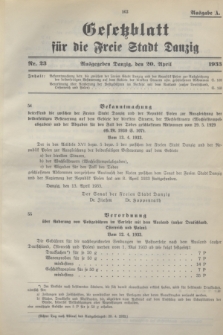 Gesetzblatt für die Freie Stadt Danzig.1933, Nr. 23 (20 April) - Ausgabe A