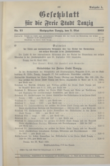 Gesetzblatt für die Freie Stadt Danzig.1933, Nr. 25 (3 Mai) - Ausgabe A