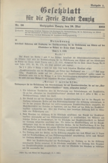 Gesetzblatt für die Freie Stadt Danzig.1933, Nr. 26 (10 Mai) - Ausgabe A