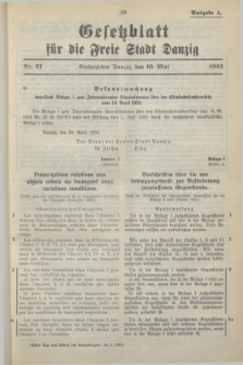 Gesetzblatt für die Freie Stadt Danzig.1933, Nr. 27 (16 Mai) - Ausgabe A