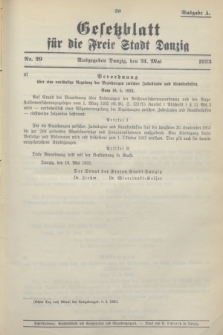Gesetzblatt für die Freie Stadt Danzig.1933, Nr. 29 (31 Mai) - Ausgabe A