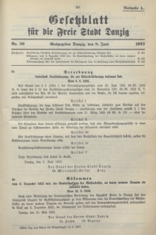 Gesetzblatt für die Freie Stadt Danzig.1933, Nr. 30 (8 Juni) - Ausgabe A