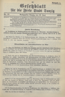 Gesetzblatt für die Freie Stadt Danzig.1933, Nr. 32 (19 Juni) - Ausgabe A
