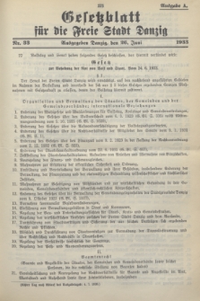 Gesetzblatt für die Freie Stadt Danzig.1933, Nr. 33 (26 Juni) - Ausgabe A