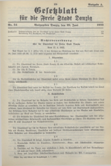 Gesetzblatt für die Freie Stadt Danzig.1933, Nr. 34 (29 Juni) - Ausgabe A