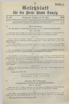 Gesetzblatt für die Freie Stadt Danzig.1933, Nr. 39 (12 Juli) - Ausgabe A