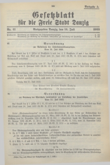 Gesetzblatt für die Freie Stadt Danzig.1933, Nr. 41 (14 Juli) - Ausgabe A
