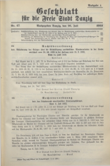 Gesetzblatt für die Freie Stadt Danzig.1933, Nr. 47 (26 Juli) - Ausgabe A