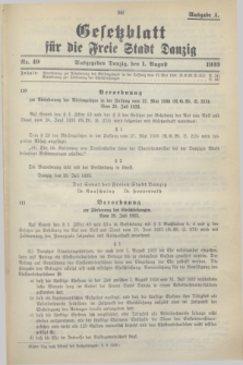 Gesetzblatt für die Freie Stadt Danzig.1933, Nr. 49 (1 August) - Ausgabe A