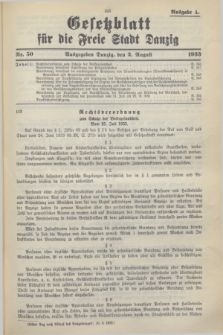 Gesetzblatt für die Freie Stadt Danzig.1933, Nr. 50 (2 August) - Ausgabe A