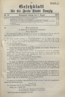 Gesetzblatt für die Freie Stadt Danzig.1933, Nr. 52 (5 August) - Ausgabe A