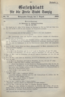 Gesetzblatt für die Freie Stadt Danzig.1933, Nr. 53 (7 August) - Ausgabe A