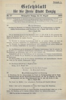Gesetzblatt für die Freie Stadt Danzig.1933, Nr. 57 (14 August) - Ausgabe A