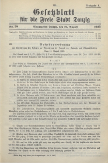 Gesetzblatt für die Freie Stadt Danzig.1933, Nr. 58 (16 August) - Ausgabe A