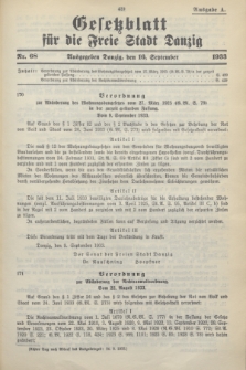 Gesetzblatt für die Freie Stadt Danzig.1933, Nr. 68 (16 September) - Ausgabe A
