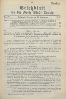 Gesetzblatt für die Freie Stadt Danzig.1933, Nr. 69 (20 September) - Ausgabe A