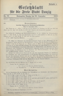 Gesetzblatt für die Freie Stadt Danzig.1933, Nr. 70 (23 September) - Ausgabe A