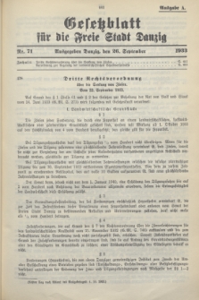 Gesetzblatt für die Freie Stadt Danzig.1933, Nr. 71 (26 September) - Ausgabe A