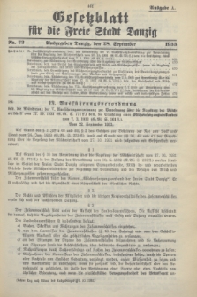 Gesetzblatt für die Freie Stadt Danzig.1933, Nr. 73 (28 September) - Ausgabe A