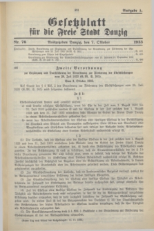 Gesetzblatt für die Freie Stadt Danzig.1933, Nr. 76 (7 Oktober) - Ausgabe A