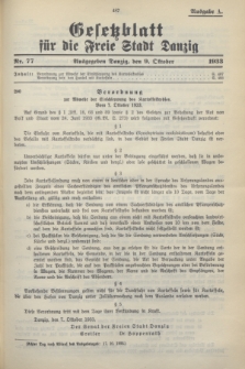 Gesetzblatt für die Freie Stadt Danzig.1933, Nr. 77 (9 Oktober) - Ausgabe A