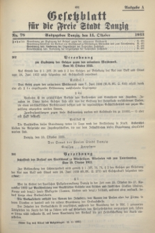 Gesetzblatt für die Freie Stadt Danzig.1933, Nr. 78 (14 Oktober) - Ausgabe A