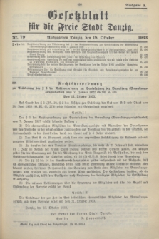 Gesetzblatt für die Freie Stadt Danzig.1933, Nr. 79 (18 Oktober) - Ausgabe A
