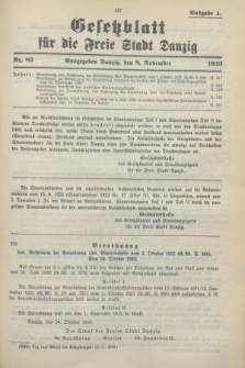 Gesetzblatt für die Freie Stadt Danzig.1933, Nr. 83 (8 November) - Ausgabe A