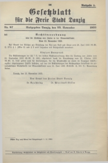Gesetzblatt für die Freie Stadt Danzig.1933, Nr. 87 (23 November) - Ausgabe A