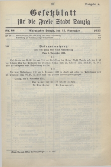 Gesetzblatt für die Freie Stadt Danzig.1933, Nr. 88 (25 November) - Ausgabe A + zał.