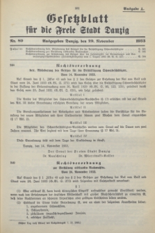 Gesetzblatt für die Freie Stadt Danzig.1933, Nr. 89 (29 November) - Ausgabe A