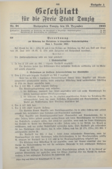 Gesetzblatt für die Freie Stadt Danzig.1933, Nr. 91 (13 Dezember) - Ausgabe A