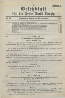 Gesetzblatt für die Freie Stadt Danzig.1933, Nr. 92 (13 Dezember) - Ausgabe A