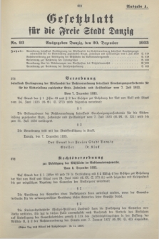 Gesetzblatt für die Freie Stadt Danzig.1933, Nr. 93 (20 Dezember) - Ausgabe A