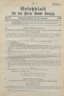 Gesetzblatt für die Freie Stadt Danzig.1933, Nr. 94 (23 Dezember) - Ausgabe A