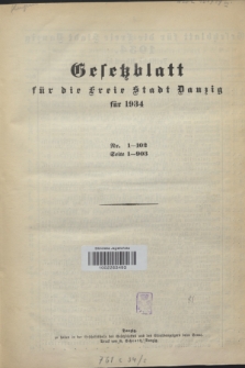 Gesetzblatt für die Freie Stadt Danzig.1934, Spis treści