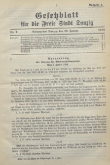 Gesetzblatt für die Freie Stadt Danzig.1934, Nr. 2 (10 Januar) - Ausgabe A