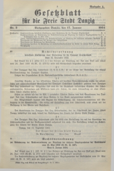 Gesetzblatt für die Freie Stadt Danzig.1934, Nr. 3 (17 Januar) - Ausgabe A