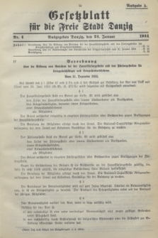 Gesetzblatt für die Freie Stadt Danzig.1934, Nr. 4 (24 Januar ) - Ausgabe A