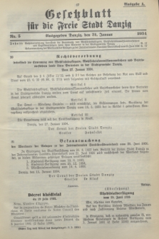 Gesetzblatt für die Freie Stadt Danzig.1934, Nr. 5 (31 Januar) - Ausgabe A