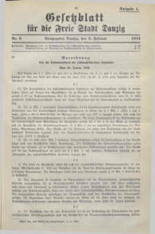 Gesetzblatt für die Freie Stadt Danzig.1934, Nr. 6 (3 Februar) - Ausgabe A