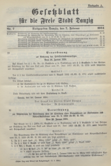 Gesetzblatt für die Freie Stadt Danzig.1934, Nr. 7 (7 Februar) - Ausgabe A