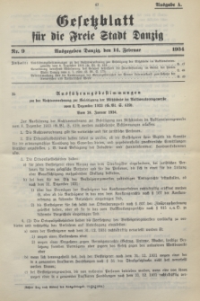 Gesetzblatt für die Freie Stadt Danzig.1934, Nr. 9 (14 Februar) - Ausgabe A