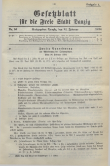 Gesetzblatt für die Freie Stadt Danzig.1934, Nr. 10 (21 Februar) - Ausgabe A