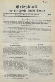 Gesetzblatt für die Freie Stadt Danzig.1934, Nr. 11 (24 Februar) - Ausgabe A