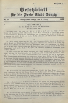 Gesetzblatt für die Freie Stadt Danzig.1934, Nr. 13 (2 März) - Ausgabe A