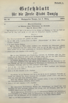 Gesetzblatt für die Freie Stadt Danzig.1934, Nr. 14 (3 März) - Ausgabe A