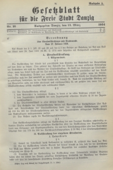 Gesetzblatt für die Freie Stadt Danzig.1934, Nr. 16 (13 März) - Ausgabe A