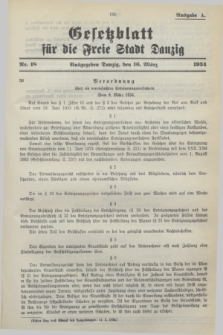 Gesetzblatt für die Freie Stadt Danzig.1934, Nr. 18 (16 März) - Ausgabe A
